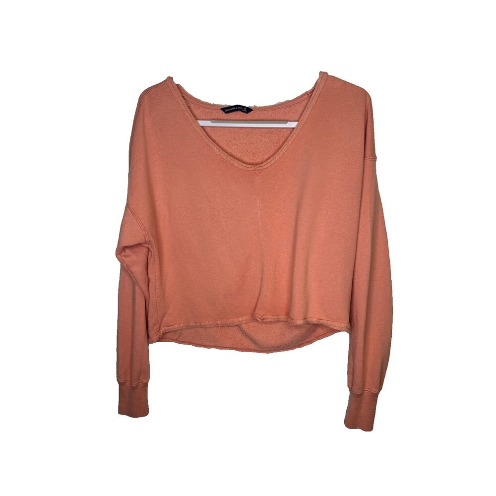 Abercrombie & Fitch Sweater Womens M Coral V-Neck Long Sleeve Cropped Pullover